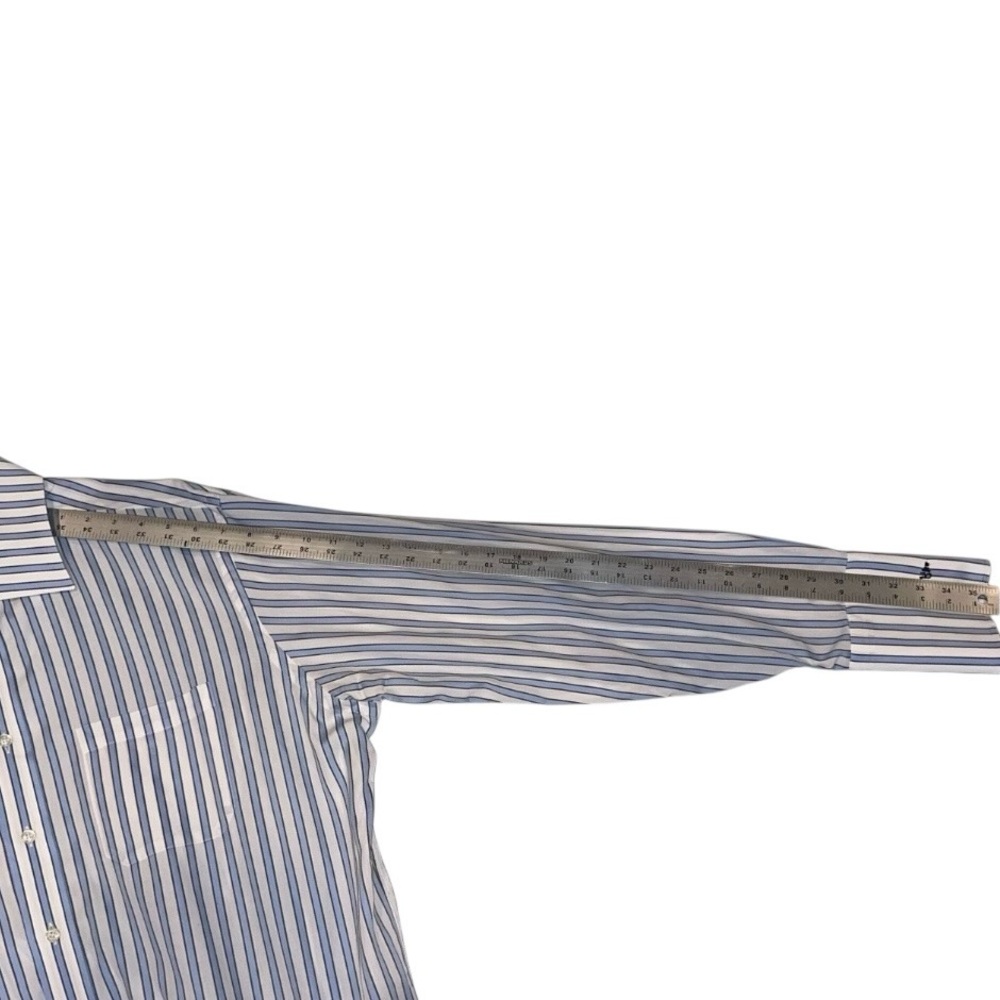 Paul Fredrick Mens French Cuff Dress Shirt Cotton Blue & White Striped 17½-36 - Picture 5 of 7